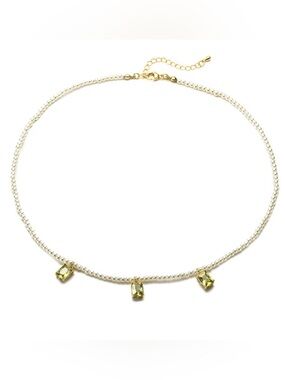 Gold and Pearl Choker Necklace with Lemon Crystal Charms